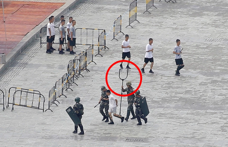 Chinese People's Armed Police Shows "Giant Devil Fork" In Anti-Riot Exercise Near Hong Kong