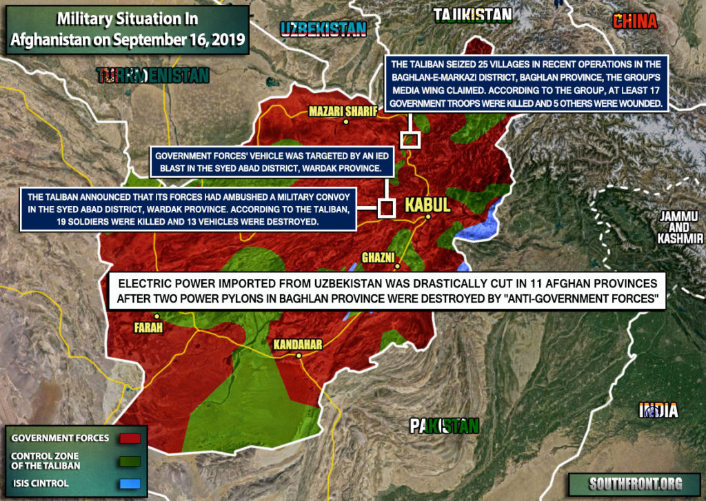 Military Situation In Afghanistan On September 16, 2019 (Map Update)