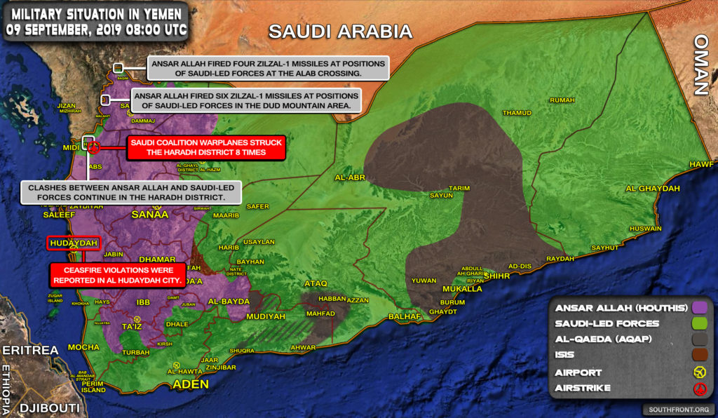 Military Situation In Yemen On September 9, 2019 (Map Update)