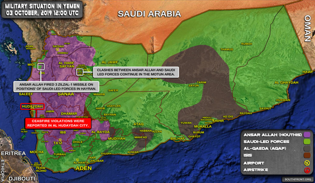 Military Situation In Yemen On October 3, 2019 (Map Update)