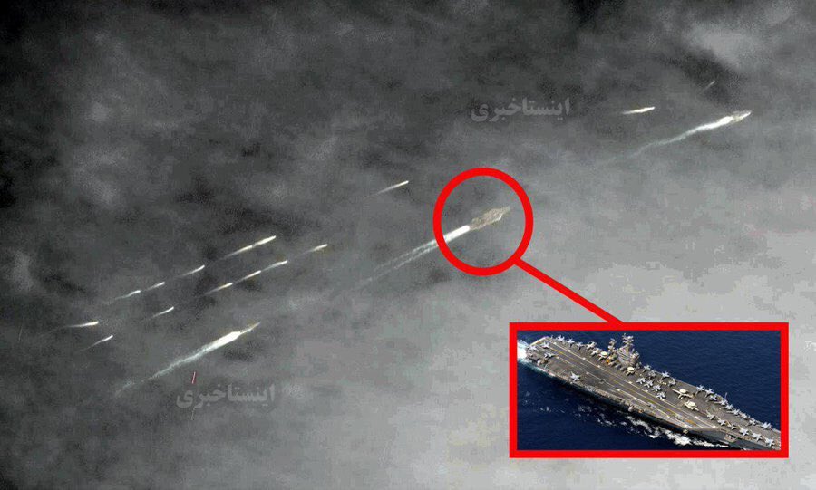 Iranian Fast Boats Harras US Aicraft Carrier During Transit Through Strait Of Hormuz (Satellite Image)