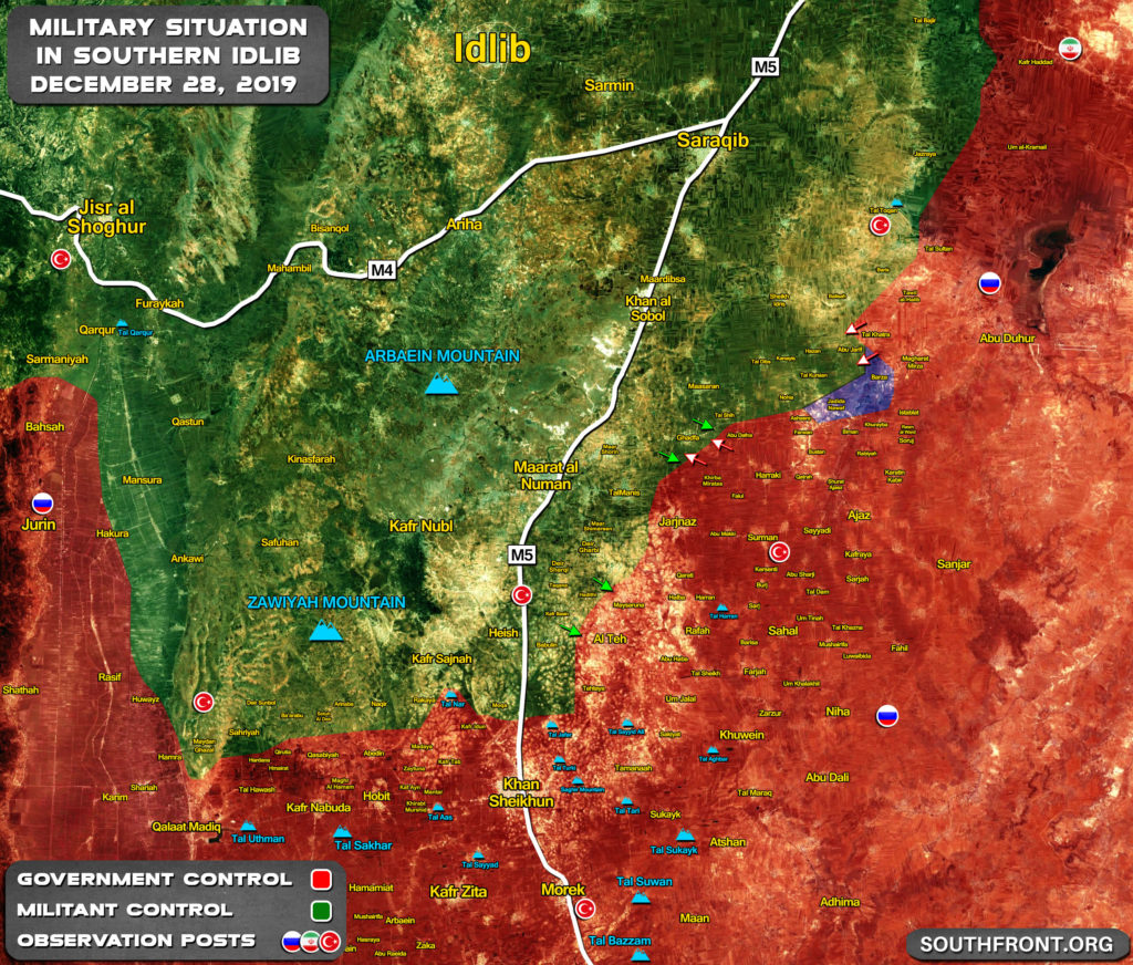 Military Situation In Syria's Southern Idlib On December 28, 2019 (Map Update)