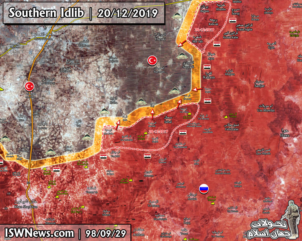 Military Situation In Southern Idlib Following December 20 Advance By Syrian Army (Map Update)