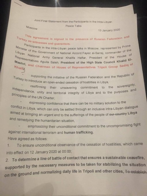 Government Of National Accord Leaks Supposed Text Of Ceasefire Deal With Libyan National Army