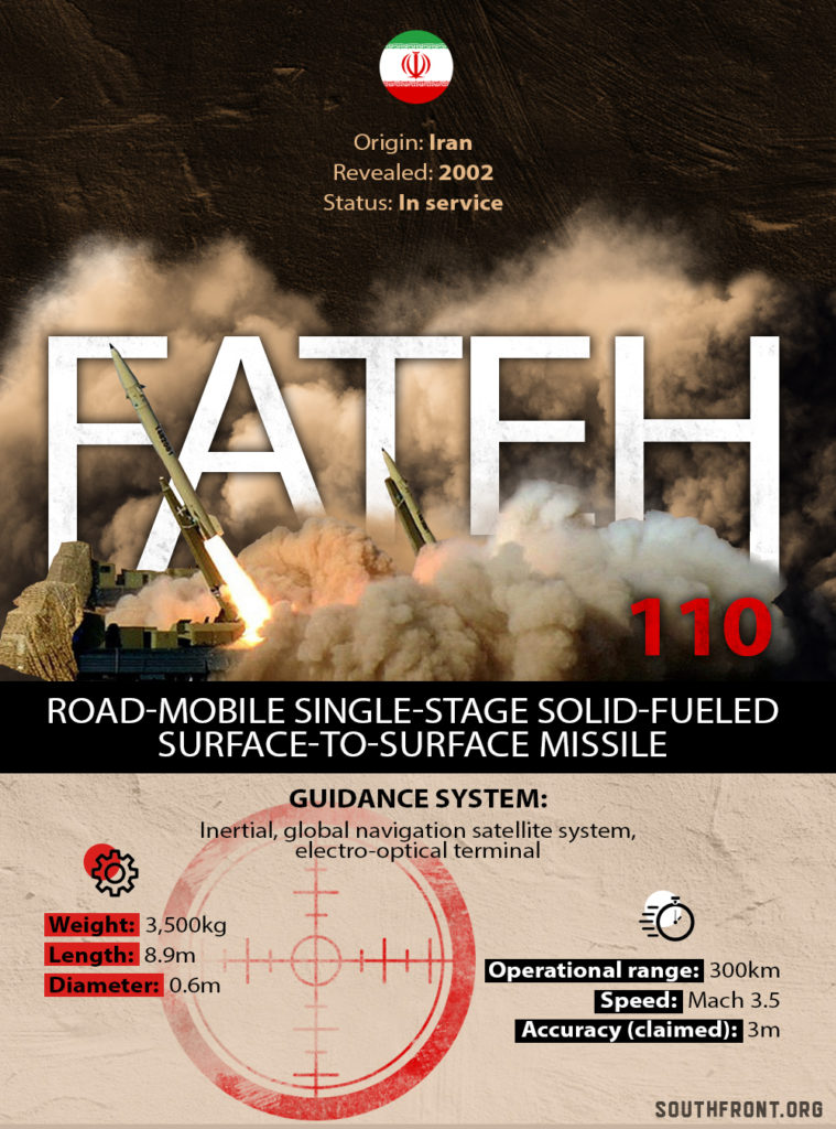 Iran's Fateh-110 Road-Mobile Single-Stage Solid-Fueled Surface-To-Surface Missile (Infographics)