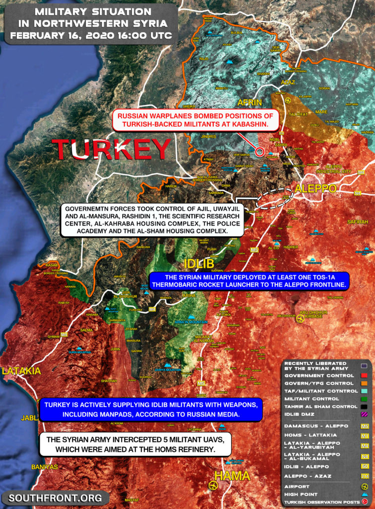 Military Situation In Northwestern Syria On February 16, 2020 (Map Update)