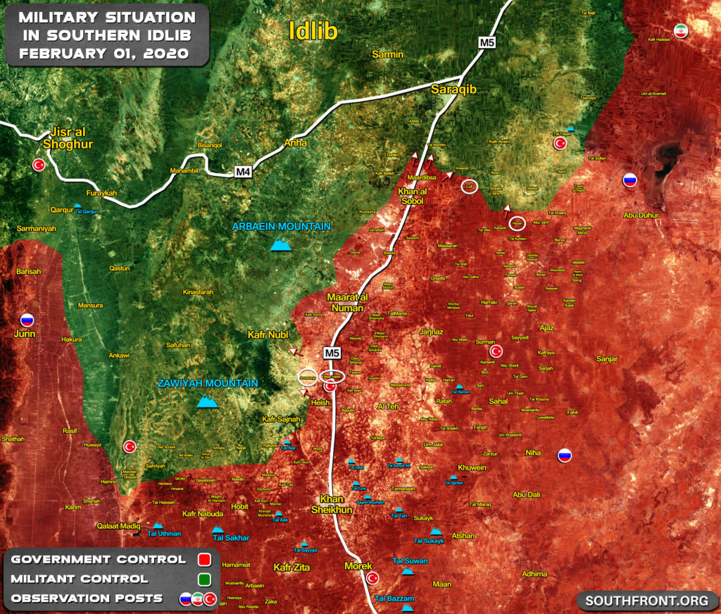 Progress Of Syrian Army Offensive In Southern Idlib On Febriary 1, 2020 (Map Update)