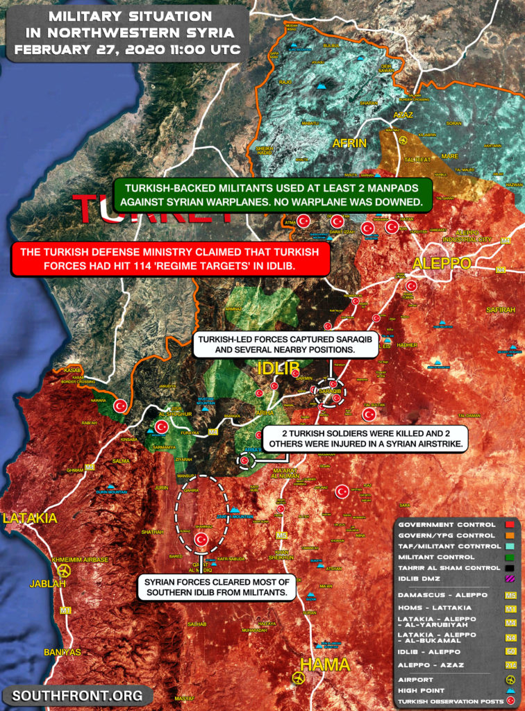 Military Situation In Northwestern Syria On February 27, 2020 (Map Update)