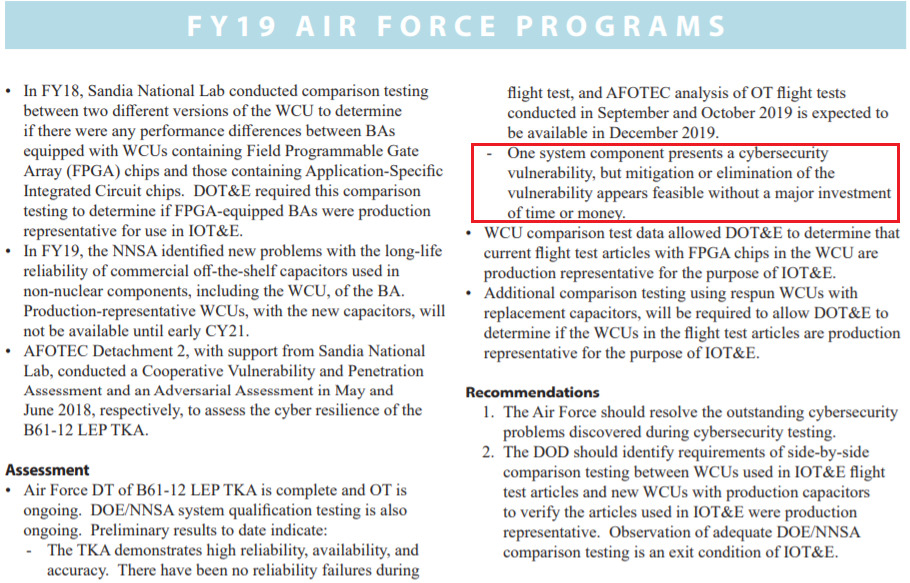 Boeing's New Nuclear Bomb Guidance System Has Software "Vulnerability": Pentagon Report