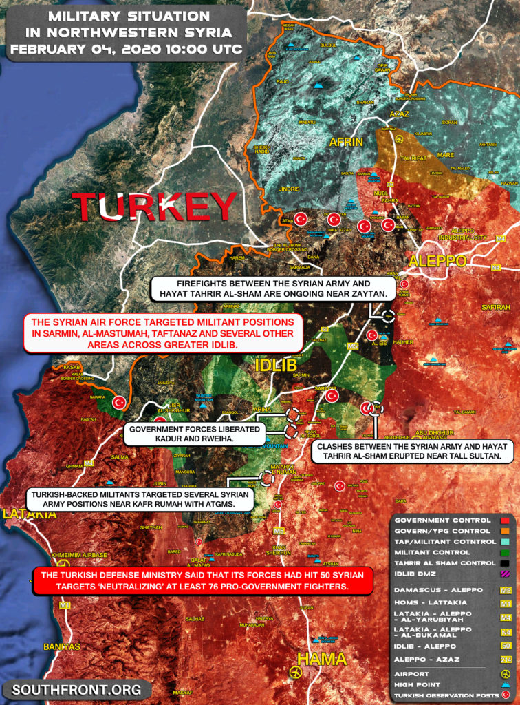 Military Situation In Northwestern Syria On February 4, 2020 (Map Update)