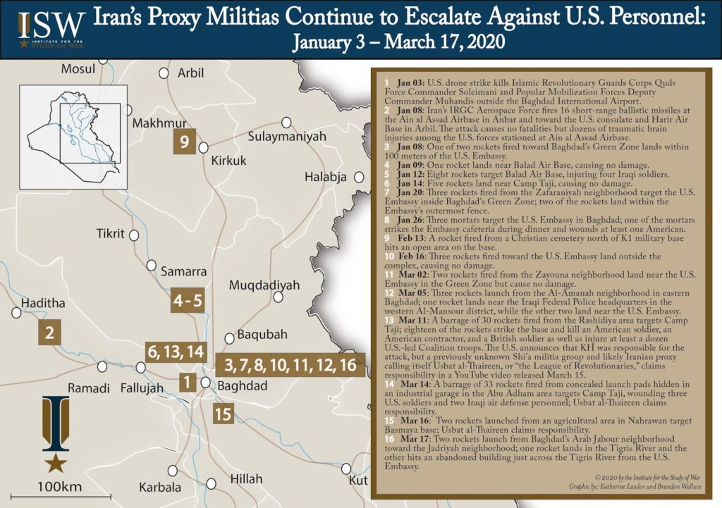 Attacks On US Facilities In Iraq January 3 - March 17, 2020 (Map)