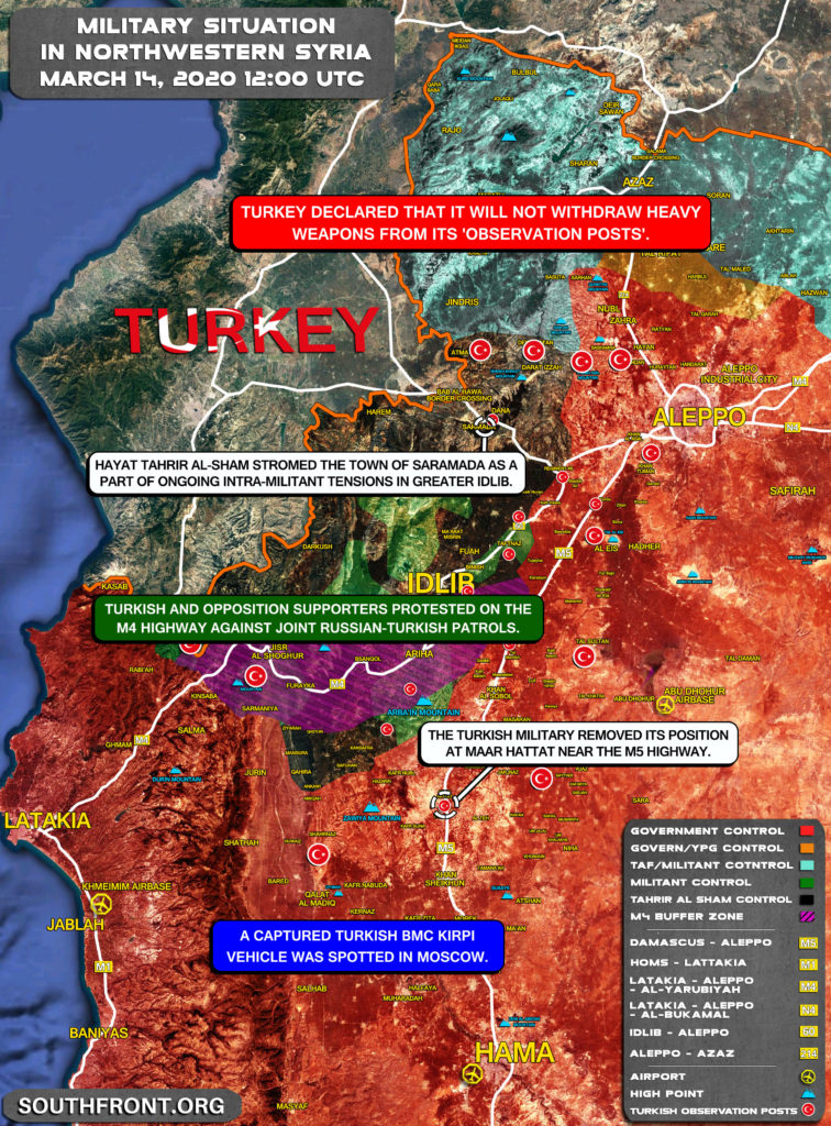 Military Situation In Northwestern Syria On March 14, 2020 (Map Update)