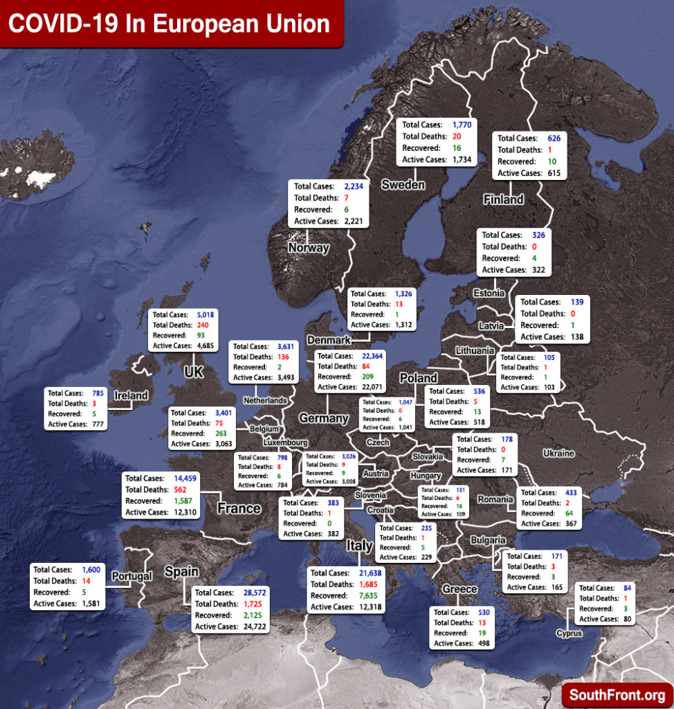 Map Update: COVID-19 Outbreak In European Union And U.K. As Of March 22, 2020