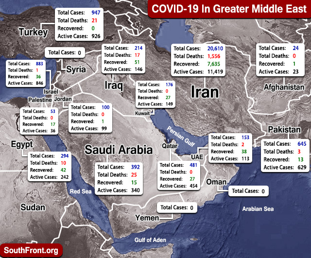 Map Update: COVID-19 Outbreak In Greater Middle East As Of March 22, 2020