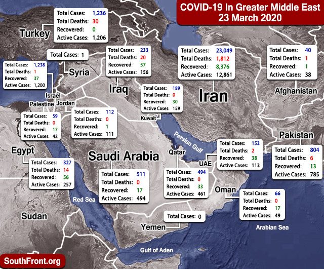 Map Update: COVID-19 Outbreak In Greater Middle East As Of March 23, 2020