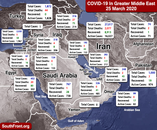 Map Update: COVID-19 Outbreak In Greater Middle East As Of March 25, 2020