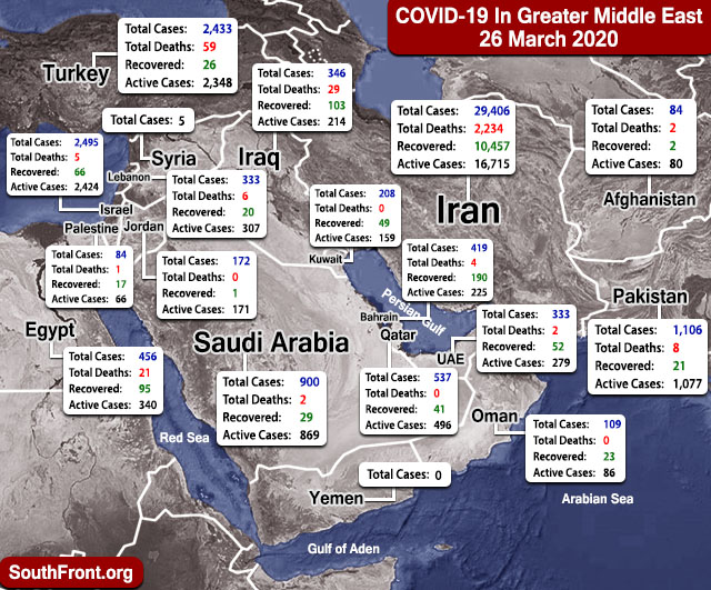 Map Update: COVID-19 Outbreak In Greater Middle East As Of March 26, 2020