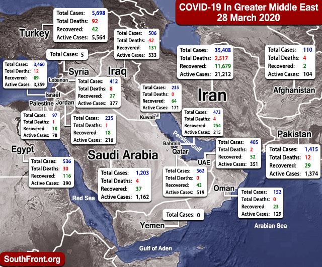 Map Update: COVID-19 Outbreak In Greater Middle East As Of March 28, 2020