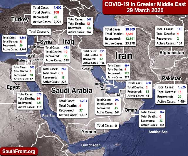 Map Update: COVID-19 Outbreak In Greater Middle East As Of March 29, 2020