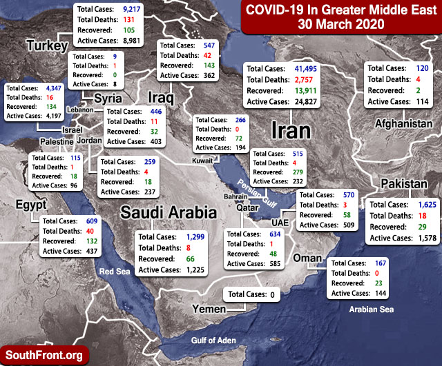 Map Update: COVID-19 Outbreak In Greater Middle East As Of March 30, 2020