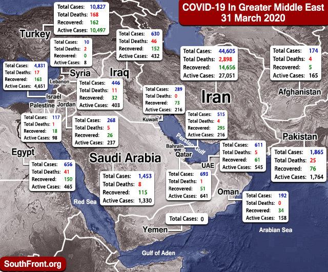 Map Update: COVID-19 Outbreak In Greater Middle East As Of March 31, 2020