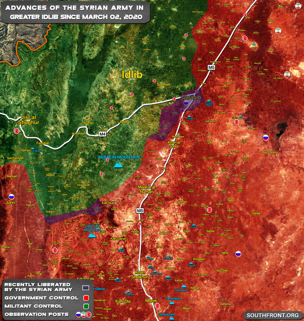 Map Update: Syrian Army Gains In Battle Against Turkish-led Forces Since March 2, 2020