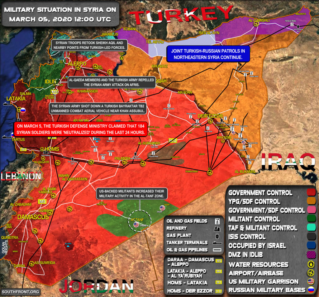 Military Situation In Northwestern Syria On March 5, 2020 (Map Update)