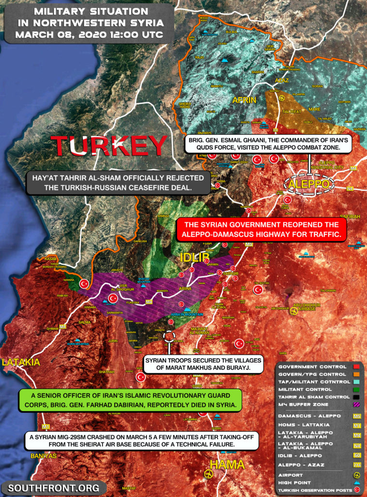 Military Situation In Northwestern Syria On March 8, 2020 (Map Update)