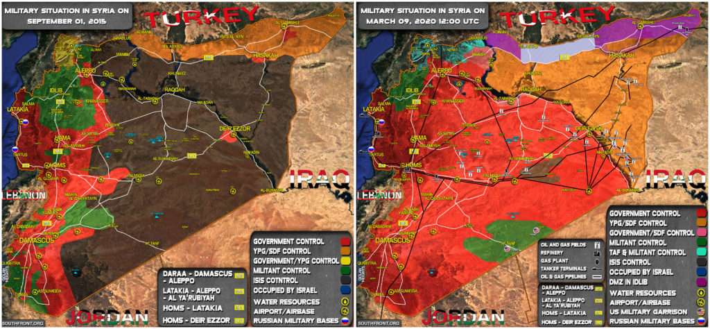 Military Situation In Syria In September 2015 And March 2020 (Map Comparison)