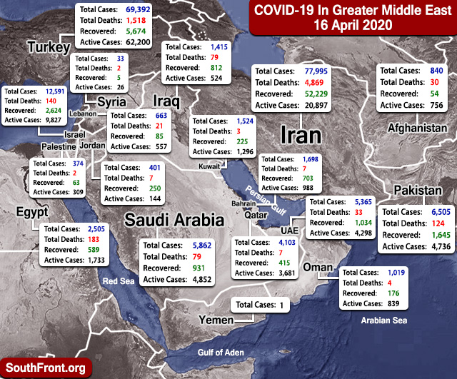 Map Update: COVID-19 Outbreak In Greater Middle East As Of April 16, 2020