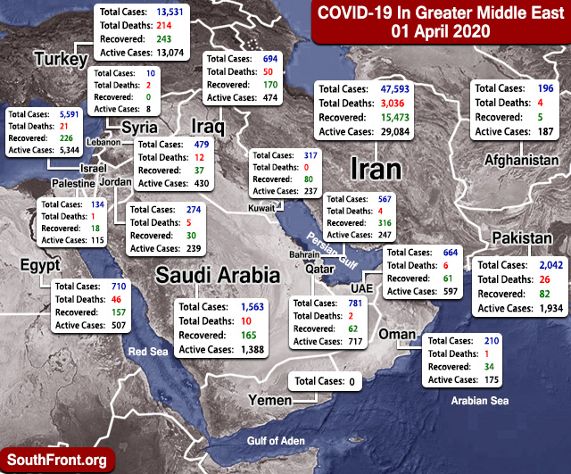 Map Update: COVID-19 Outbreak In Greater Middle East As Of April 1, 2020