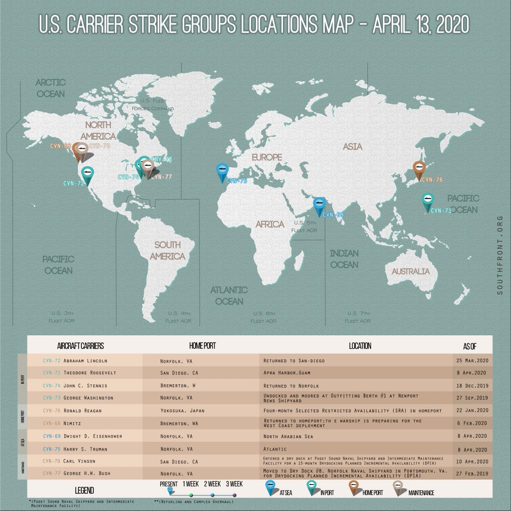 Locations Of US Carrier Strike Groups – April 13, 2020