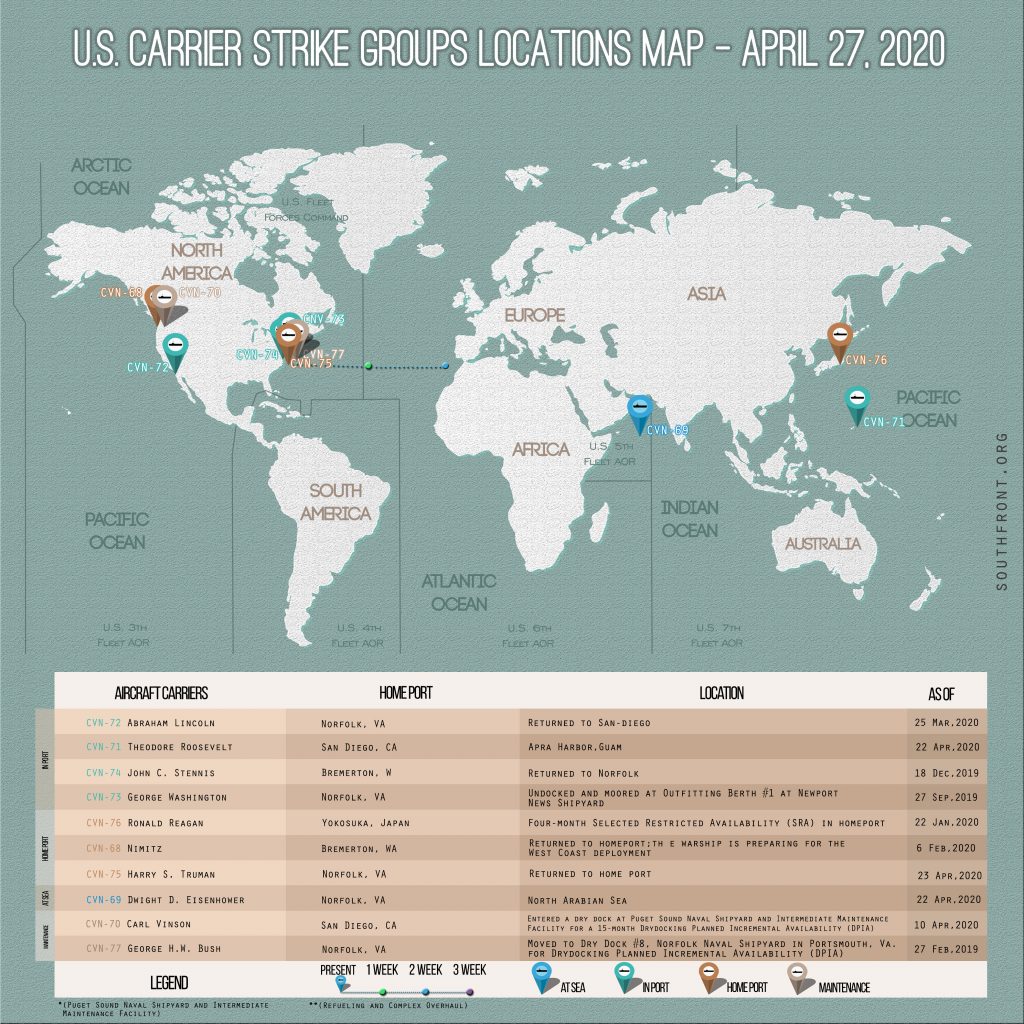 Locations Of US Carrier Strike Groups – April 27, 2020