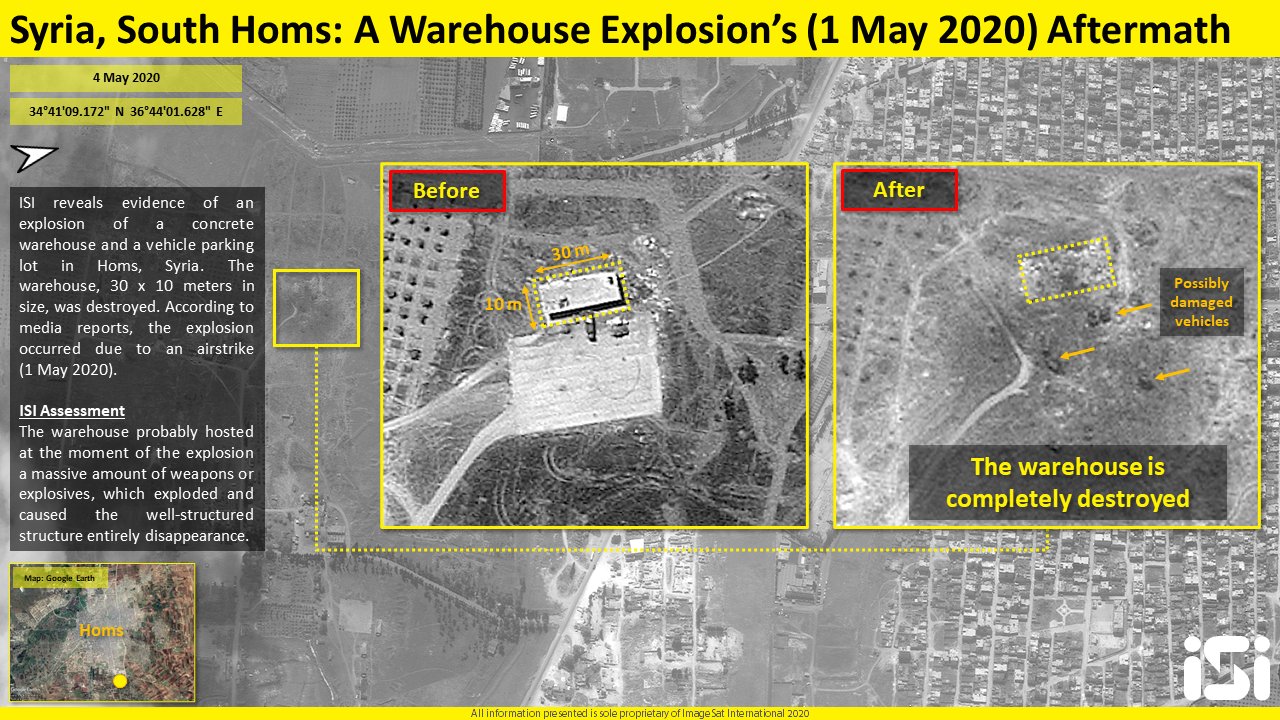 Satellite Image: Impact Of Explosion At Warehouse In Syria's Homs On May 1