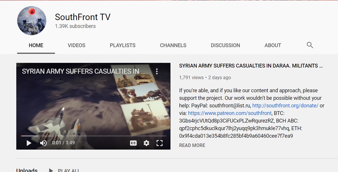 YouTube Restored SouthFront's Temporarily Channel Blocked On Saturday