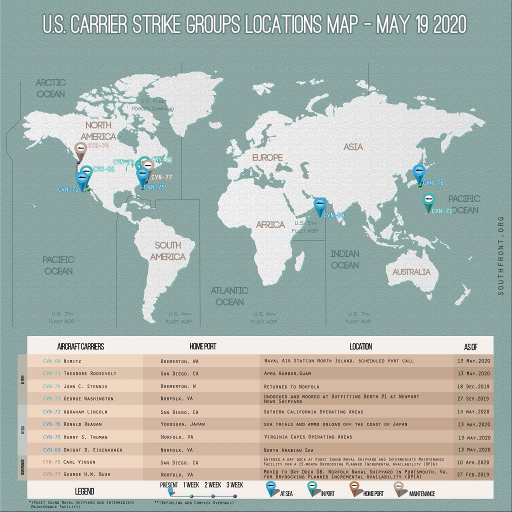 Locations Of US Carrier Strike Groups – May 19, 2020