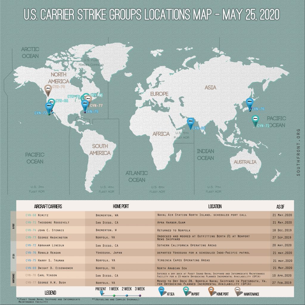 Locations Of US Carrier Strike Groups – May 25, 2020