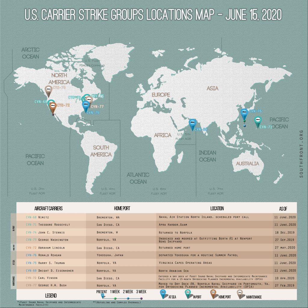 Locations Of US Carrier Strike Groups – June 15, 2020