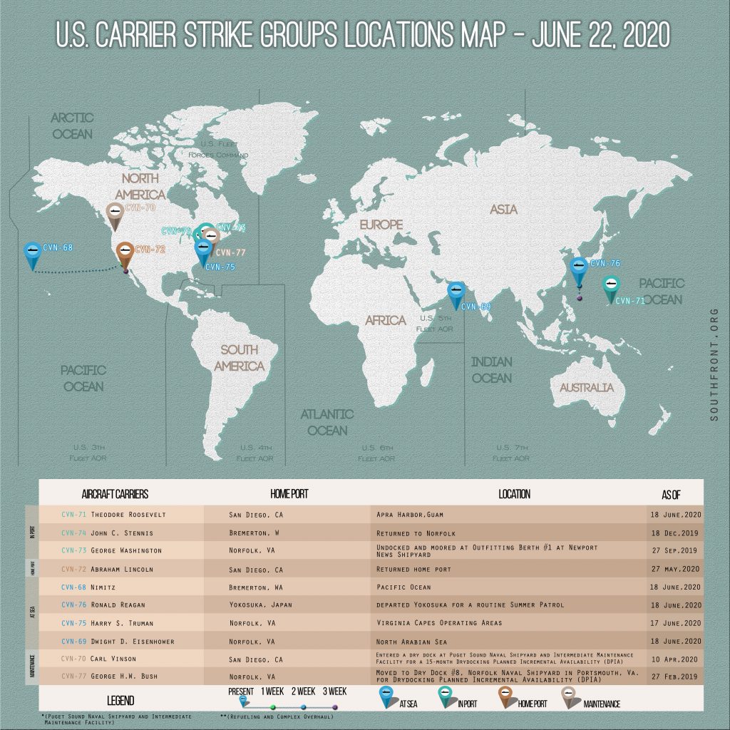 Locations Of US Carrier Strike Groups – June 22, 2020