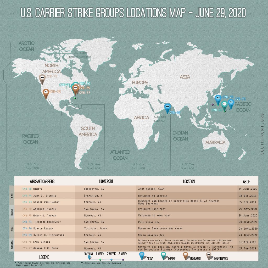 Locations Of US Carrier Strike Groups – June 29, 2020