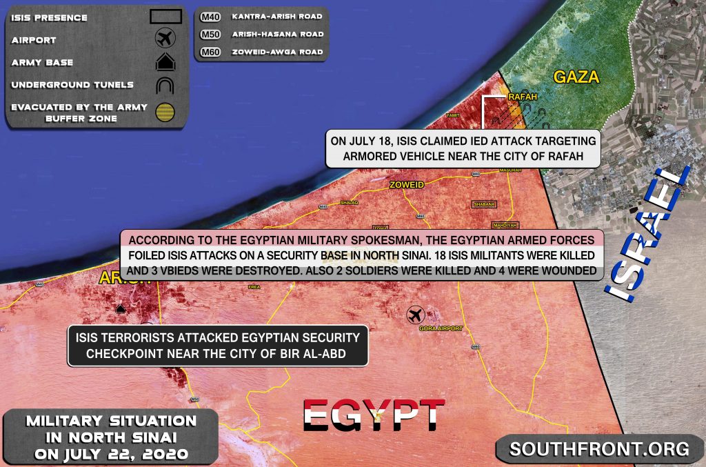 Military Situation In Egypt's North Sinai On July 22, 2020 (Map Update)