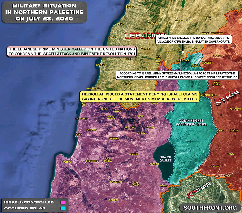 Military Situation On Israeli-Lebanese Contact Line On July 28, 2020 (Map Update)