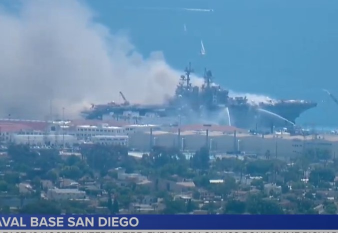 USS Bonhomme Richard Amphibious Assault Ship On Fire At Naval Base San Diego (Videos)