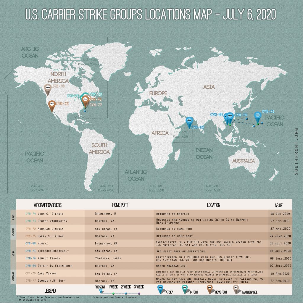 Locations Of US Carrier Strike Groups – July 6, 2020