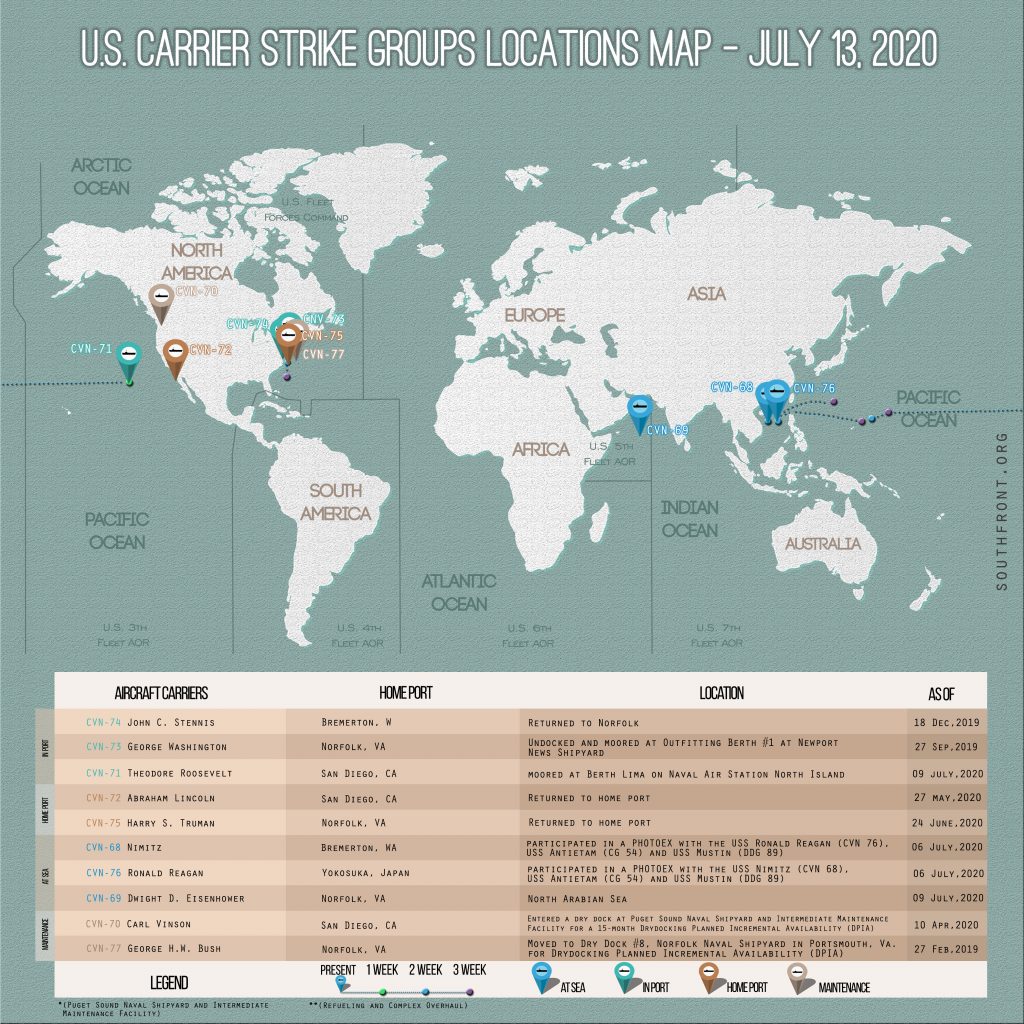 Locations Of US Carrier Strike Groups – July 13, 2020