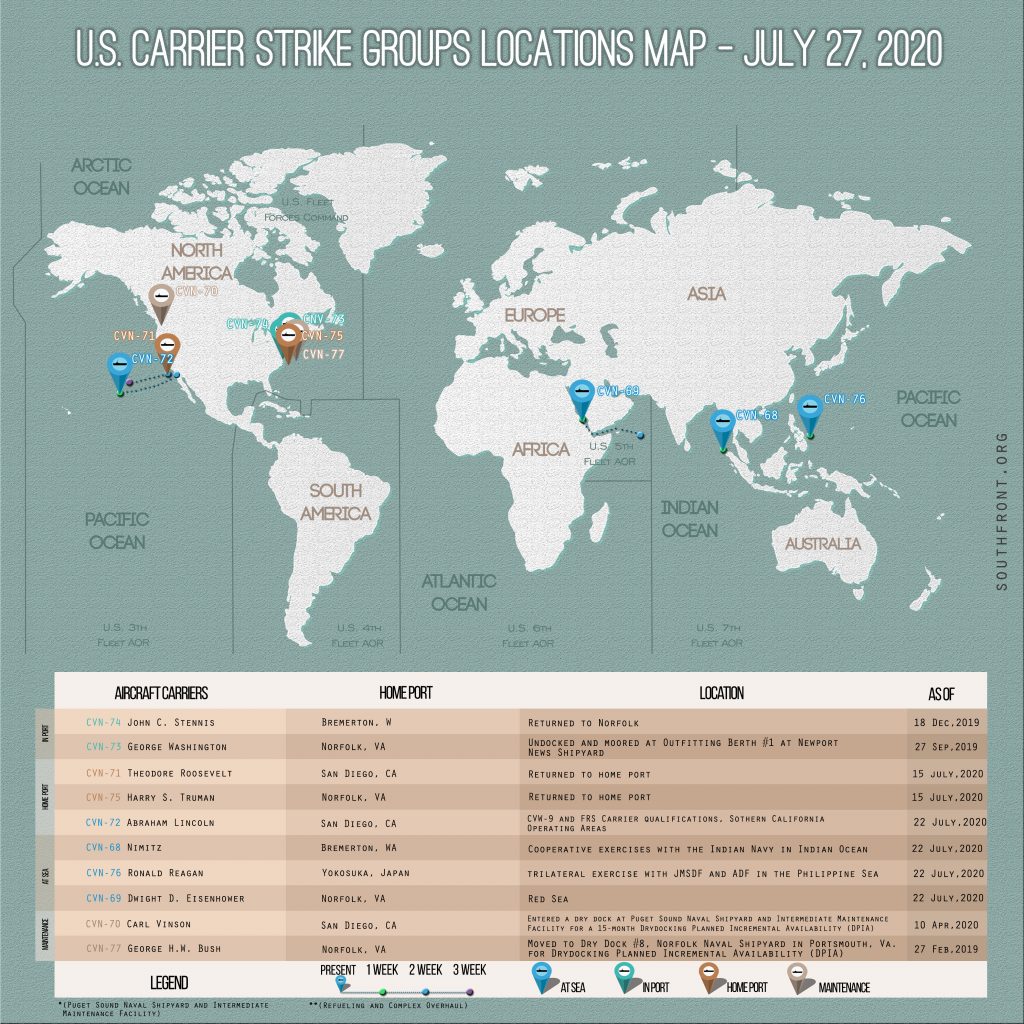 Locations Of US Carrier Strike Groups – July 27, 2020