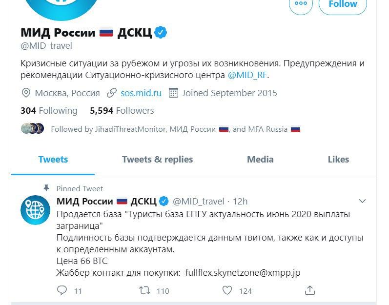 Russian Foreign Ministry's Crisis Management Center Twitter Account Hacked