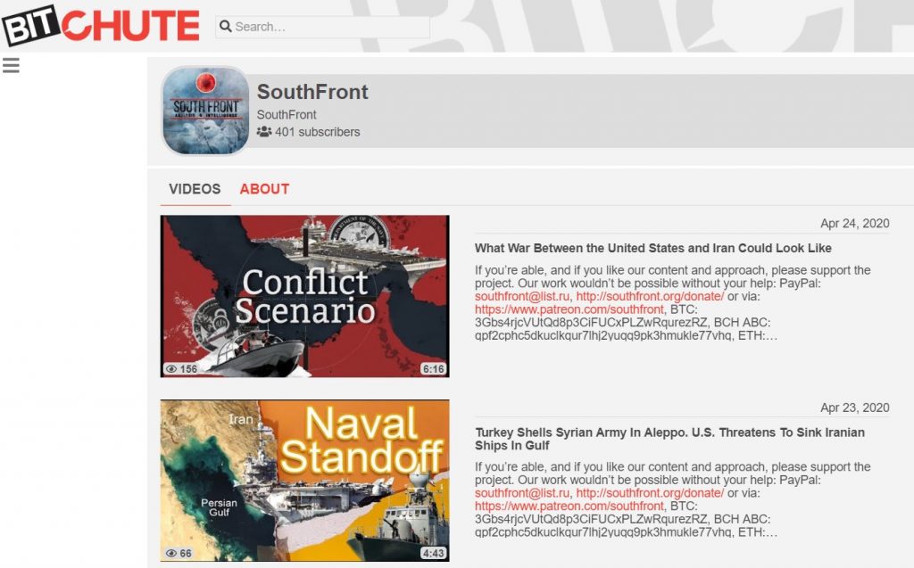 SouthFront Videos On BitChute