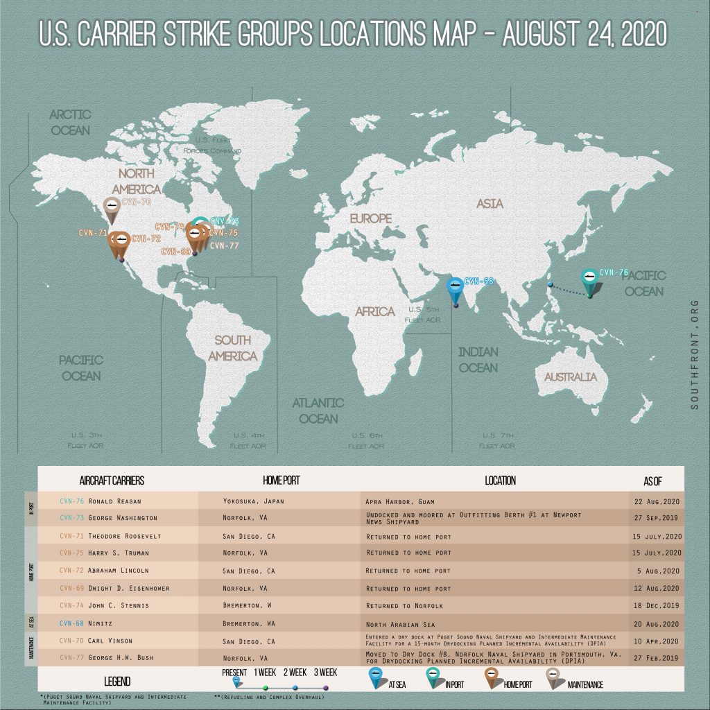 Locations Of US Carrier Strike Groups – August 24, 2020