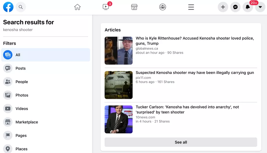 Facebook Blocks Searches For Kenosha Shooter, As Evidence Piles Up He Acted In Self-Defense